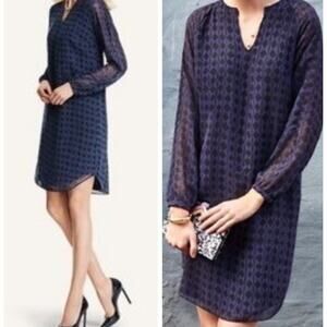 CAbi Long Sleeve Navy Black Harlequin Geometric Diamond Print Dress XS